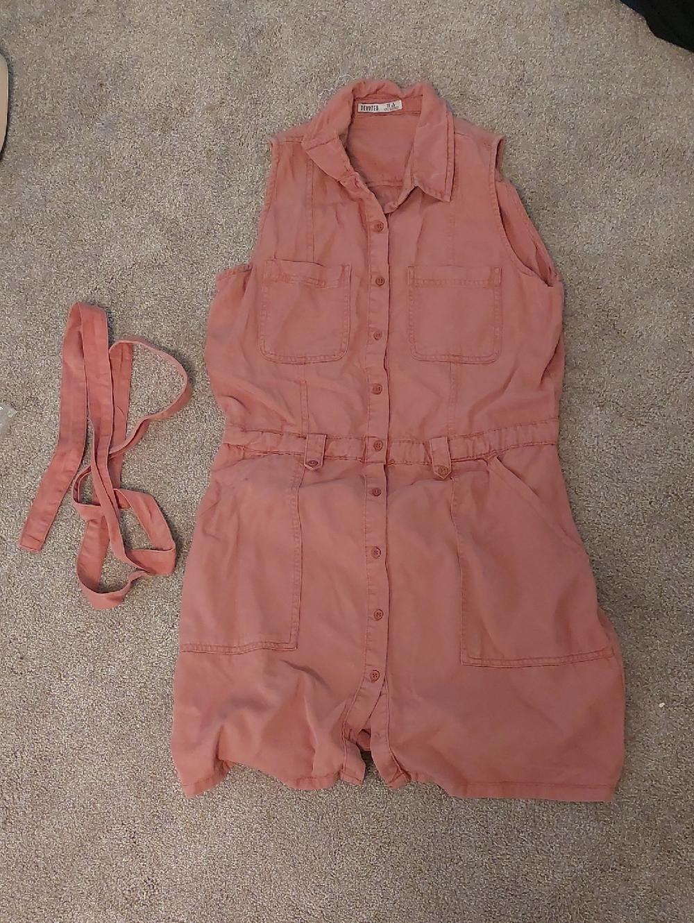 Sleeveless Button-Front Romper in Dusty Coral by Devoted